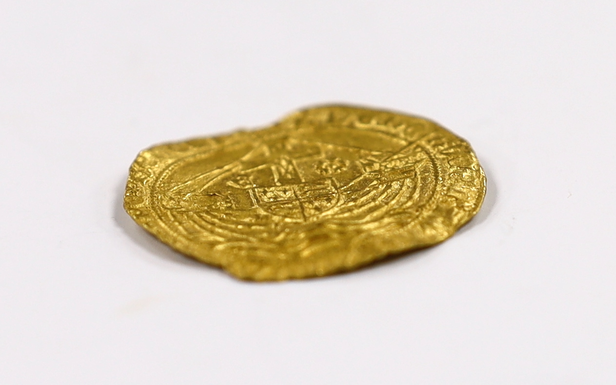 British hammered coinage, Edward IV gold Angel (S2091), mm. heraldic cinquefoil, London 1480-83, 5.11g, lightly clipped, creased, otherwise about VF